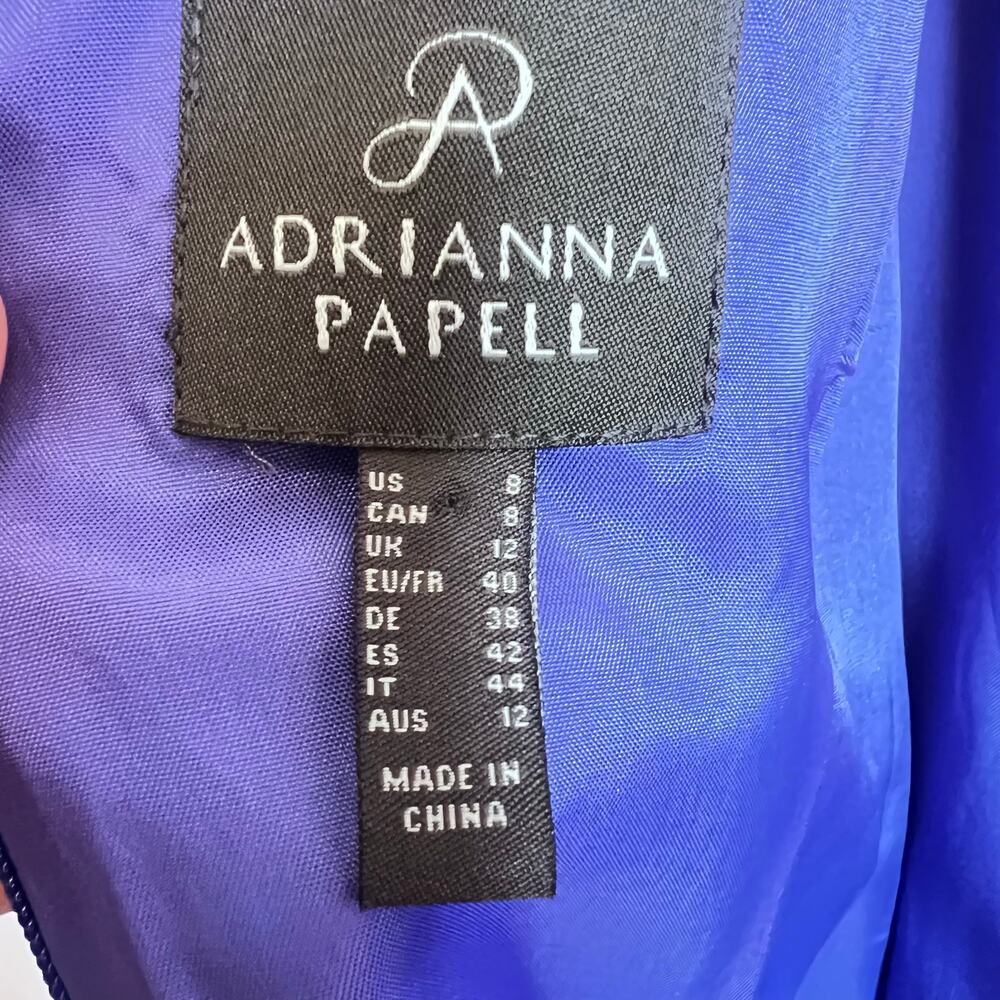 ADRIANNA PAPELL ARCADIA SLEEVELESS HIGH LOW BALL GOWN YVES BLUE SIZE 8 NWT - Picture 12 of 15